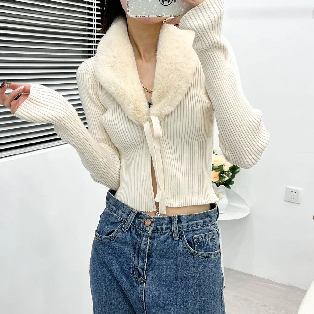 Cardigan con bordo in pelliccia Bellina