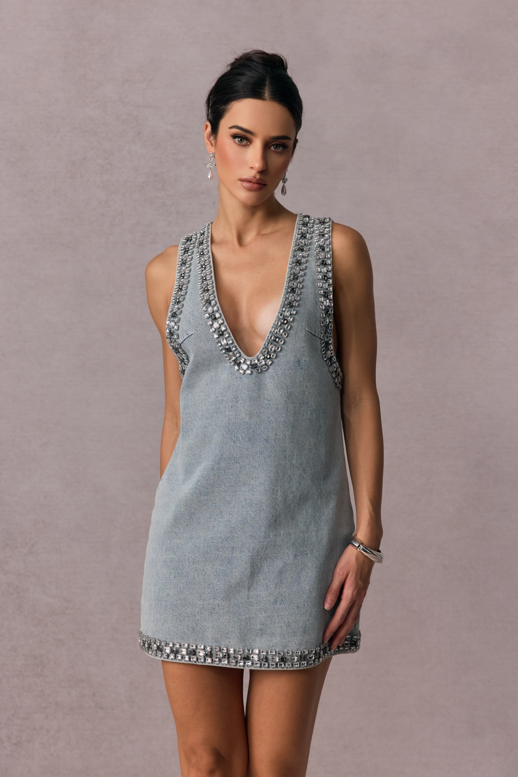 ELYSIA – Crystal Embellished Denim Mini Dress