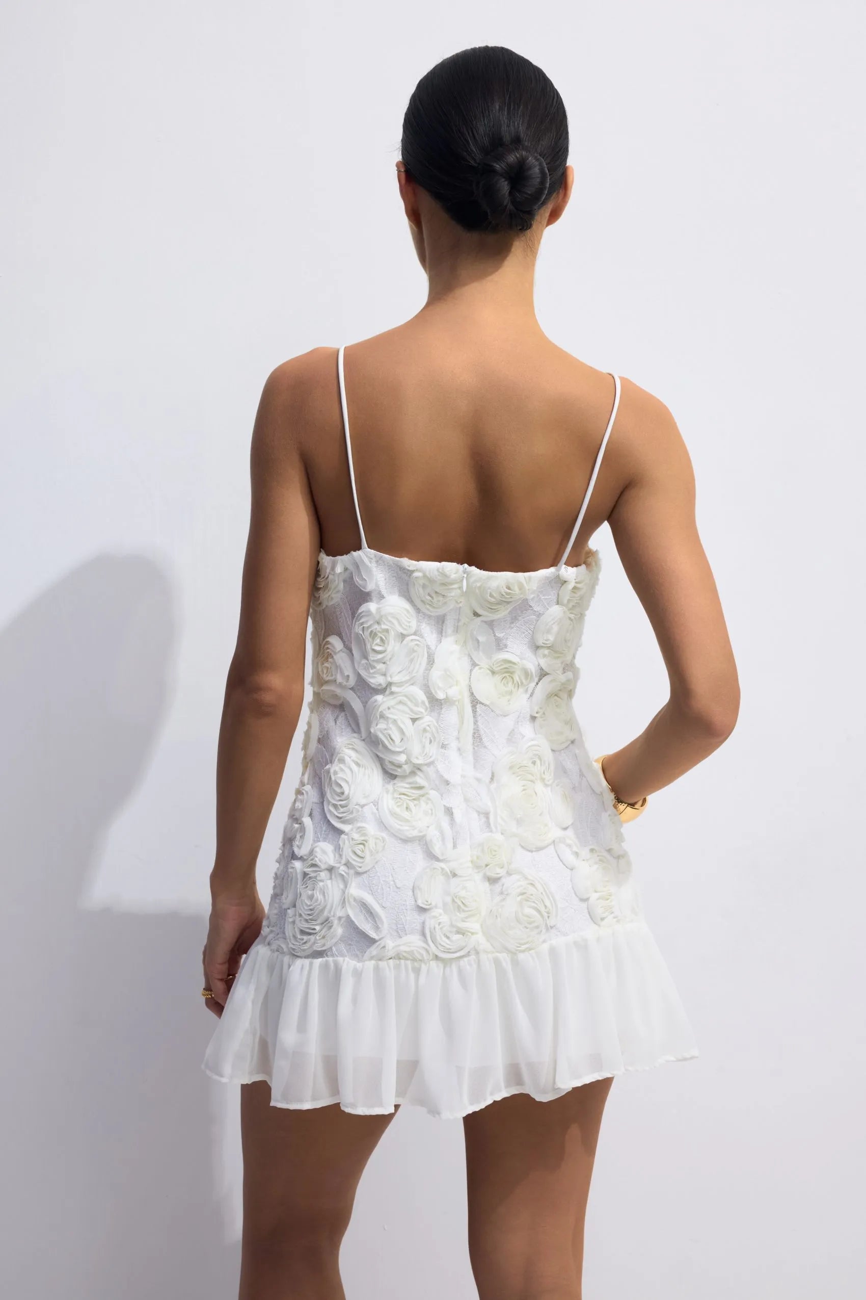 Beverly – Floral Applique Plissé Chiffon Mini Dress