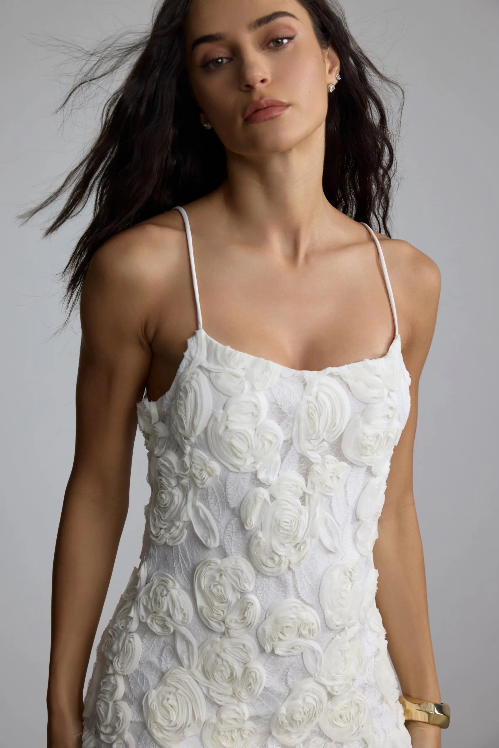 Beverly – Floral Applique Plissé Chiffon Mini Dress