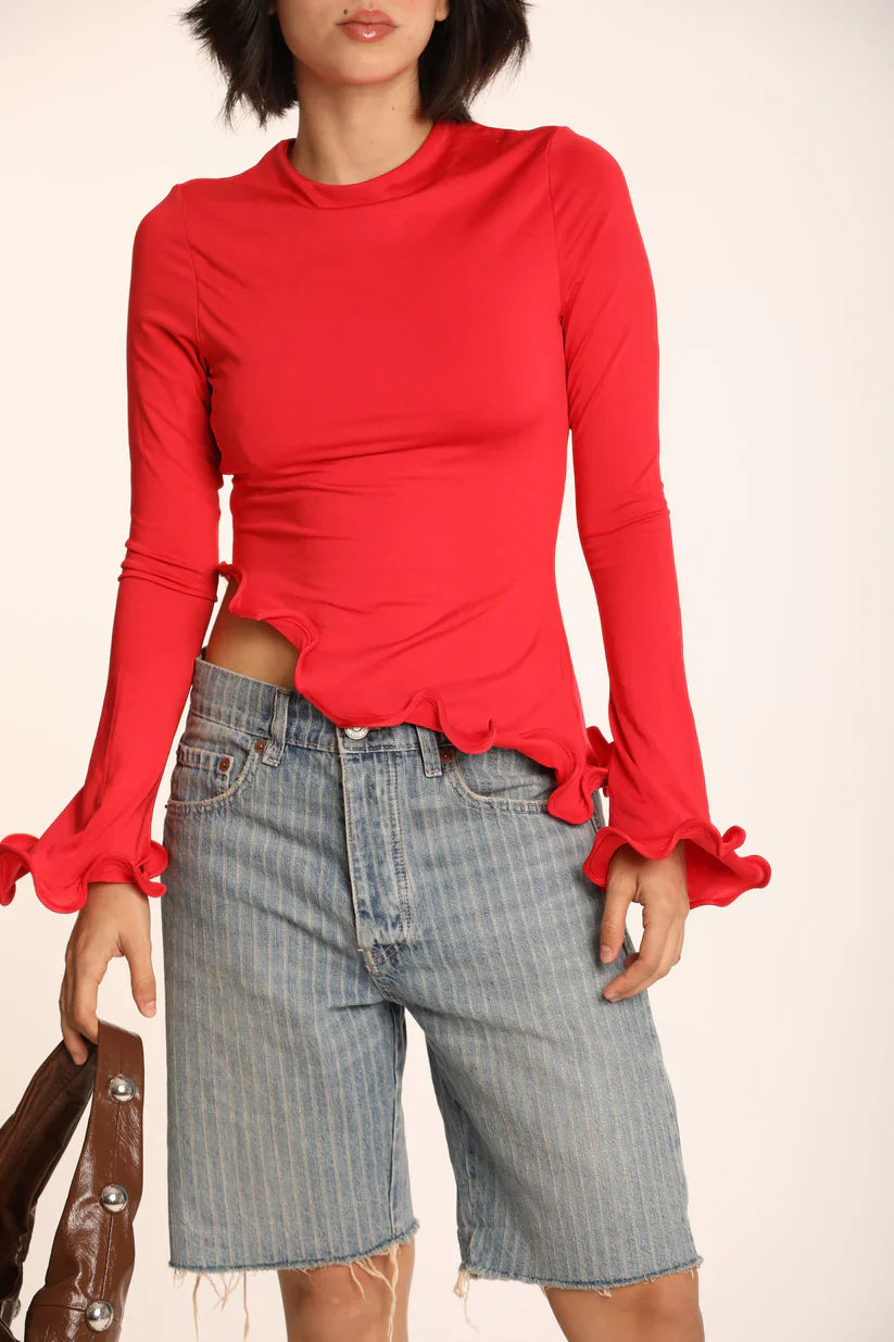 VIRELLA – Asymmetric Crew Neck Swirl Top