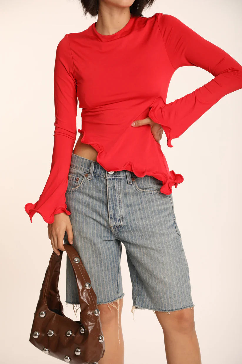 VIRELLA – Asymmetric Crew Neck Swirl Top