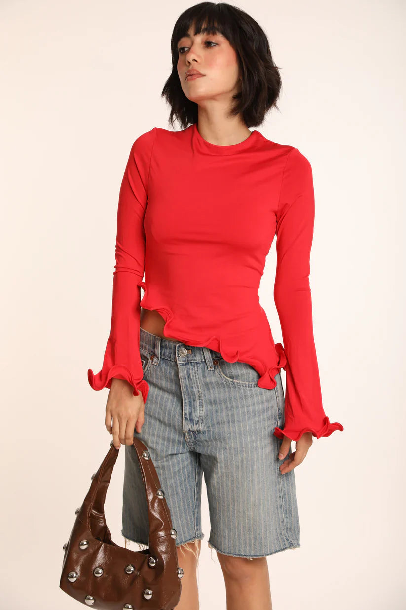 VIRELLA – Asymmetric Crew Neck Swirl Top