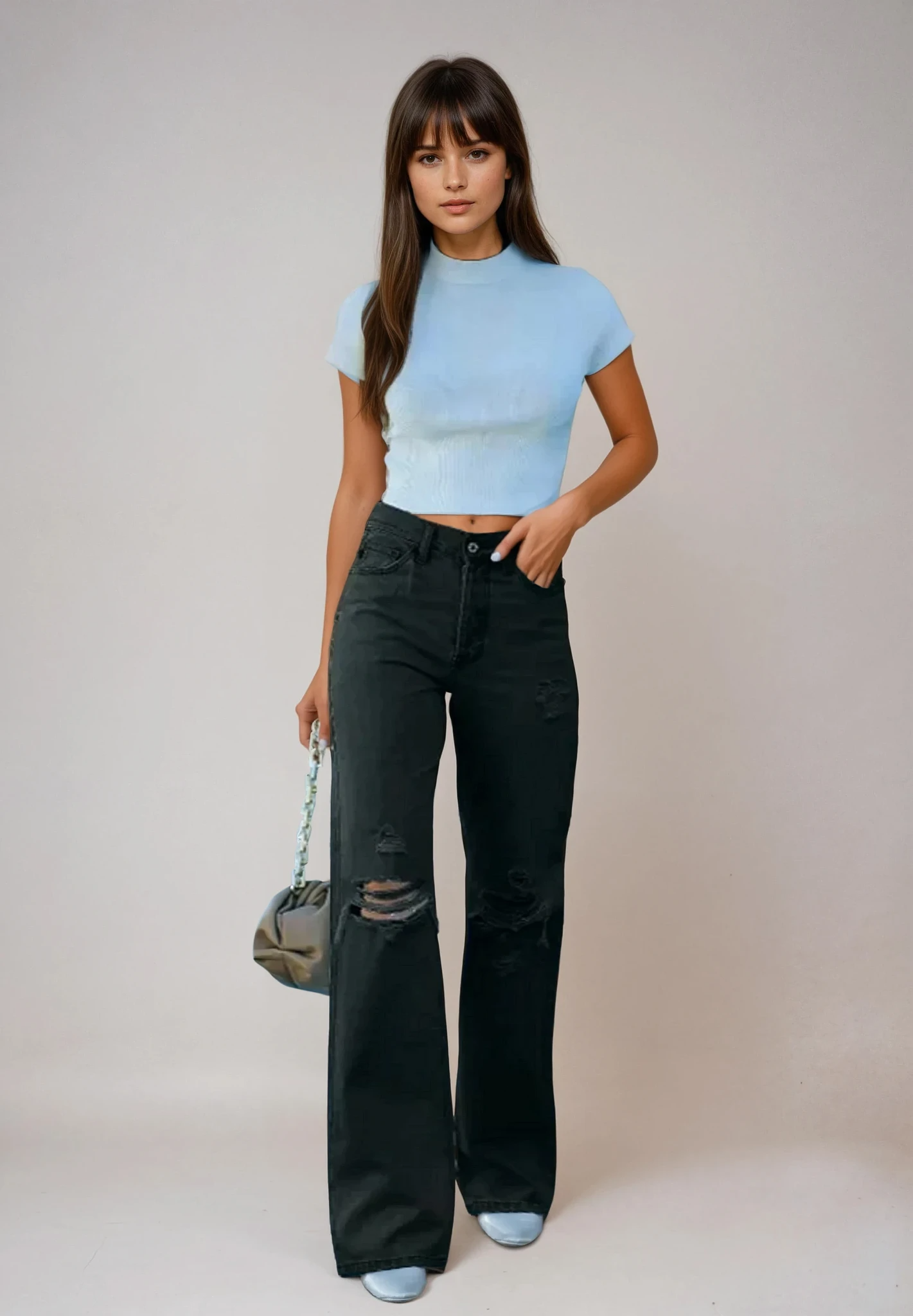 LIRIEL – HIGH WAIST STRAIGHT RIP JEANS