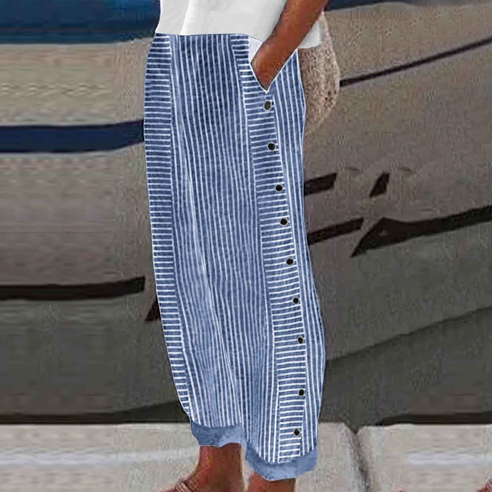 Sera™ - Gestreifte Hose mit Knopf-Accent
