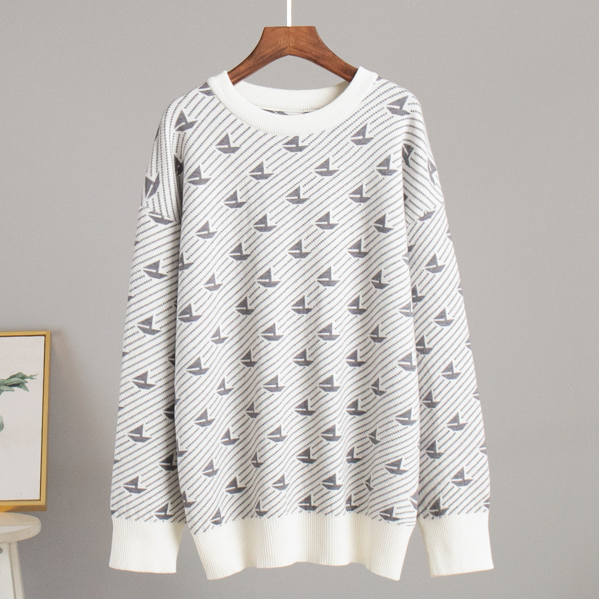 Maglione lavorato a maglia La Marina – Pullover con stampa a barca a vela