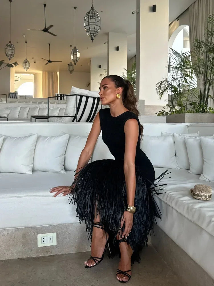 Aline - Maxi Kleid mit eleganten Fransen