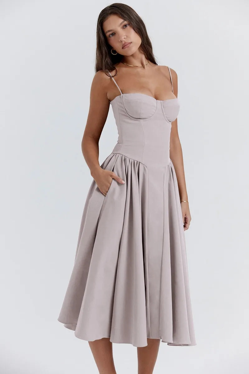 Celine - Ärmelloses Midi-Kleid mit Korsettpassform