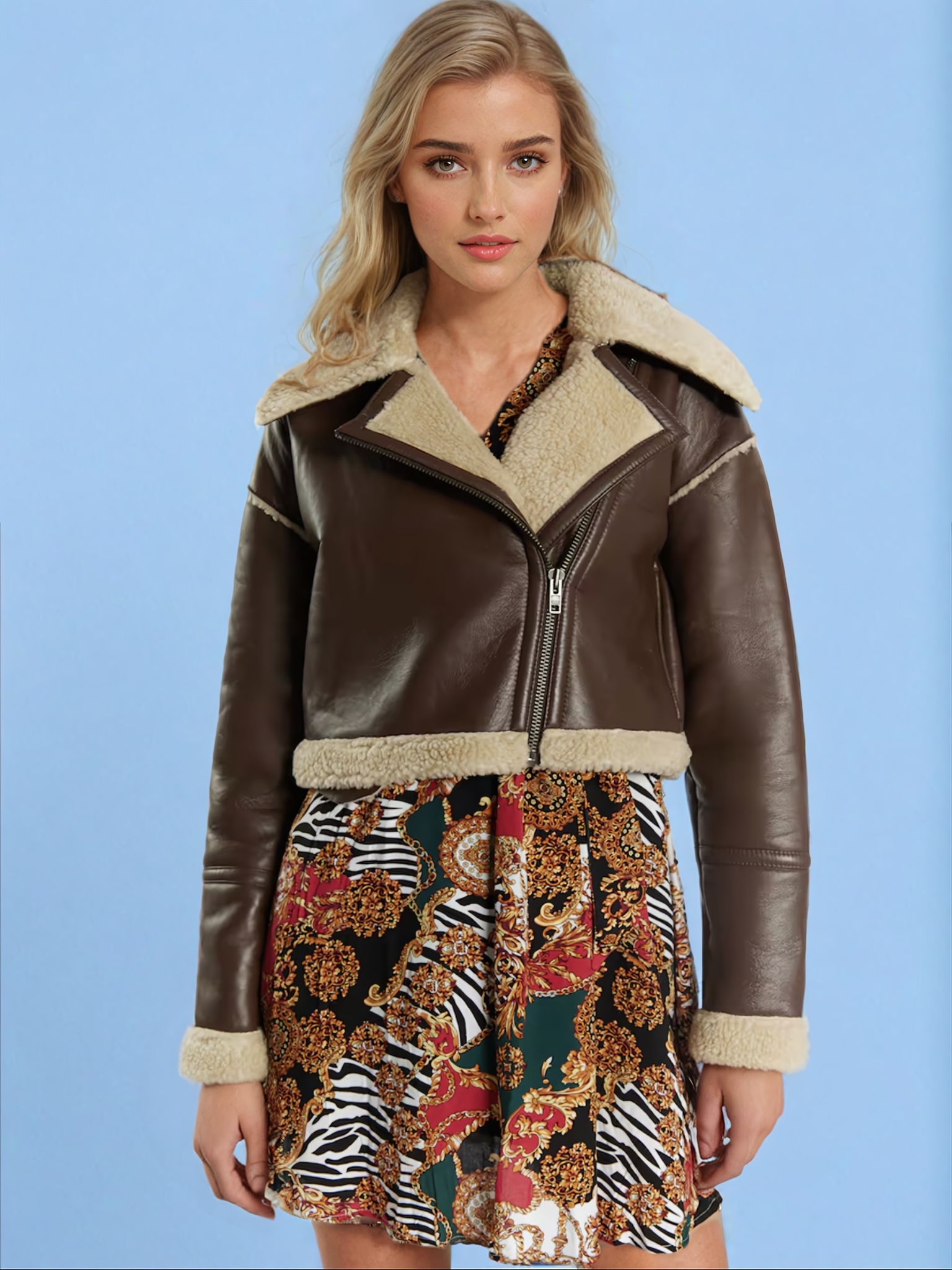 Aura | Giacca corta in pelle - Marrone