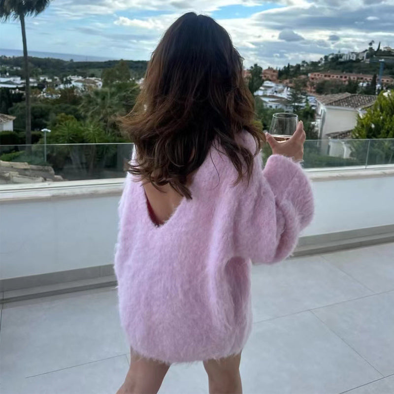 Maglione dolce e pigro con schiena scoperta di Aurora
