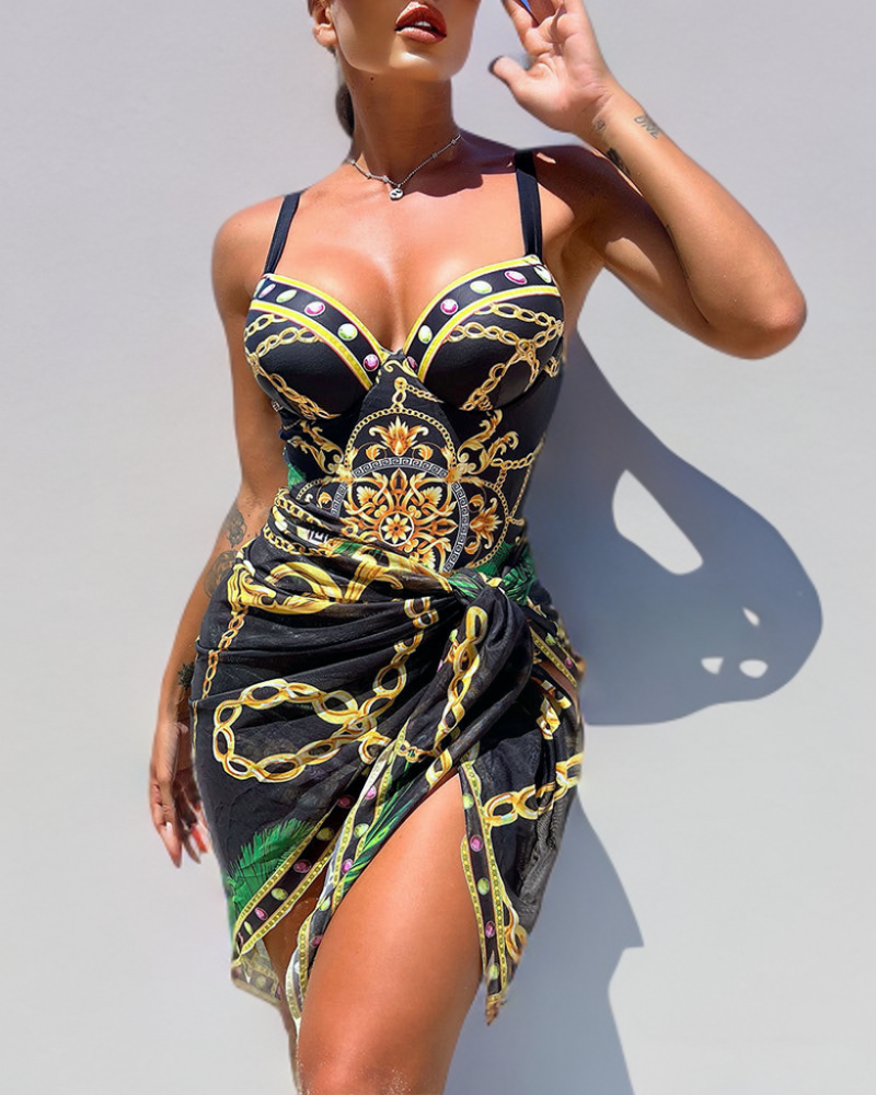 Laudomia | Costume intero con effetto push-up e gonna da spiaggia coordinata