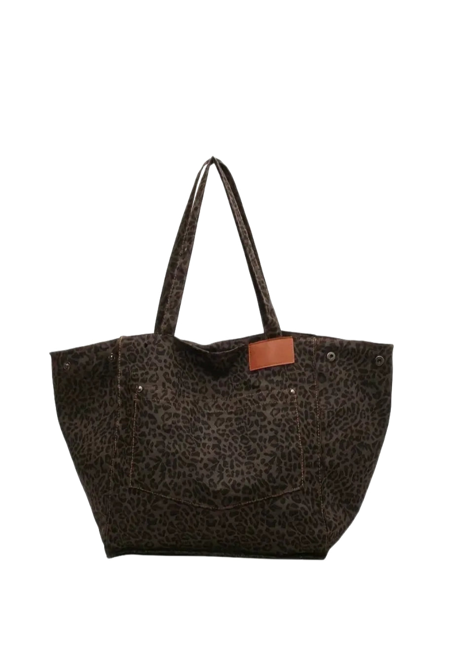 OLIVIA'S CHIC TOTE NERO – VINTAGE LEOPARD CANVAS BAG