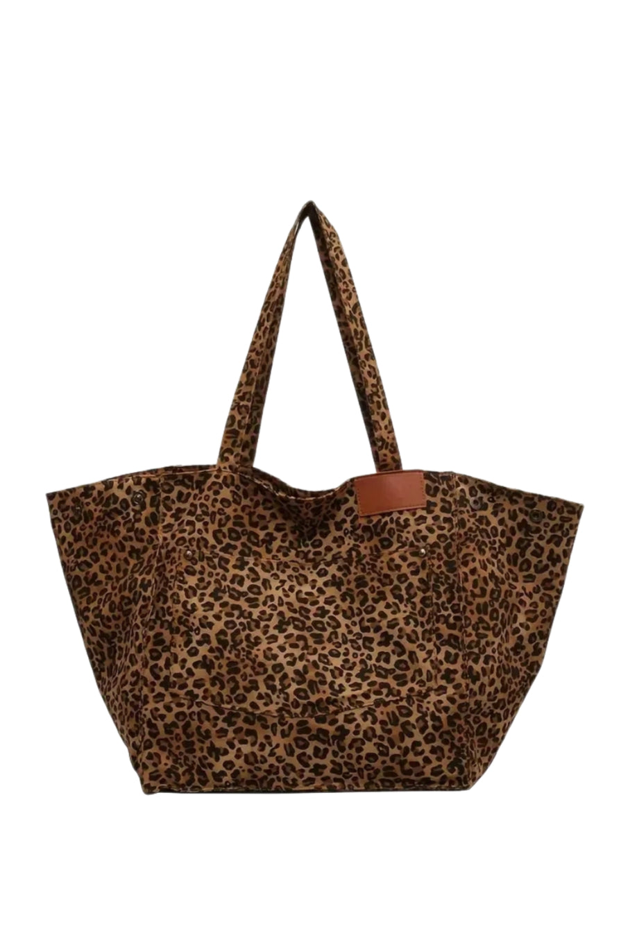 OLIVIA'S CHIC TOTE MARRONE – VINTAGE LEOPARD CANVAS BAG