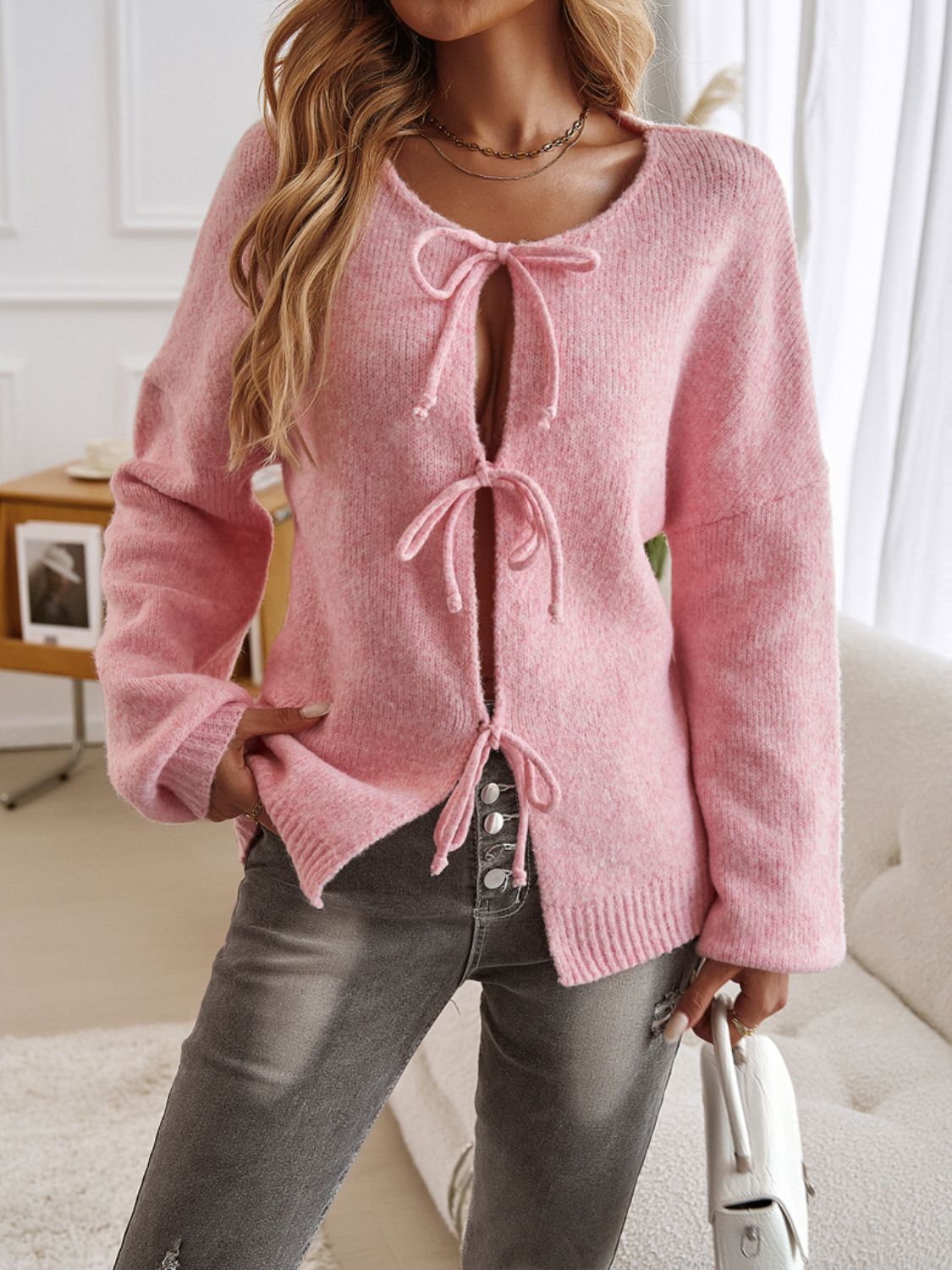 Cardigan girocollo annodato Allegra-Vita