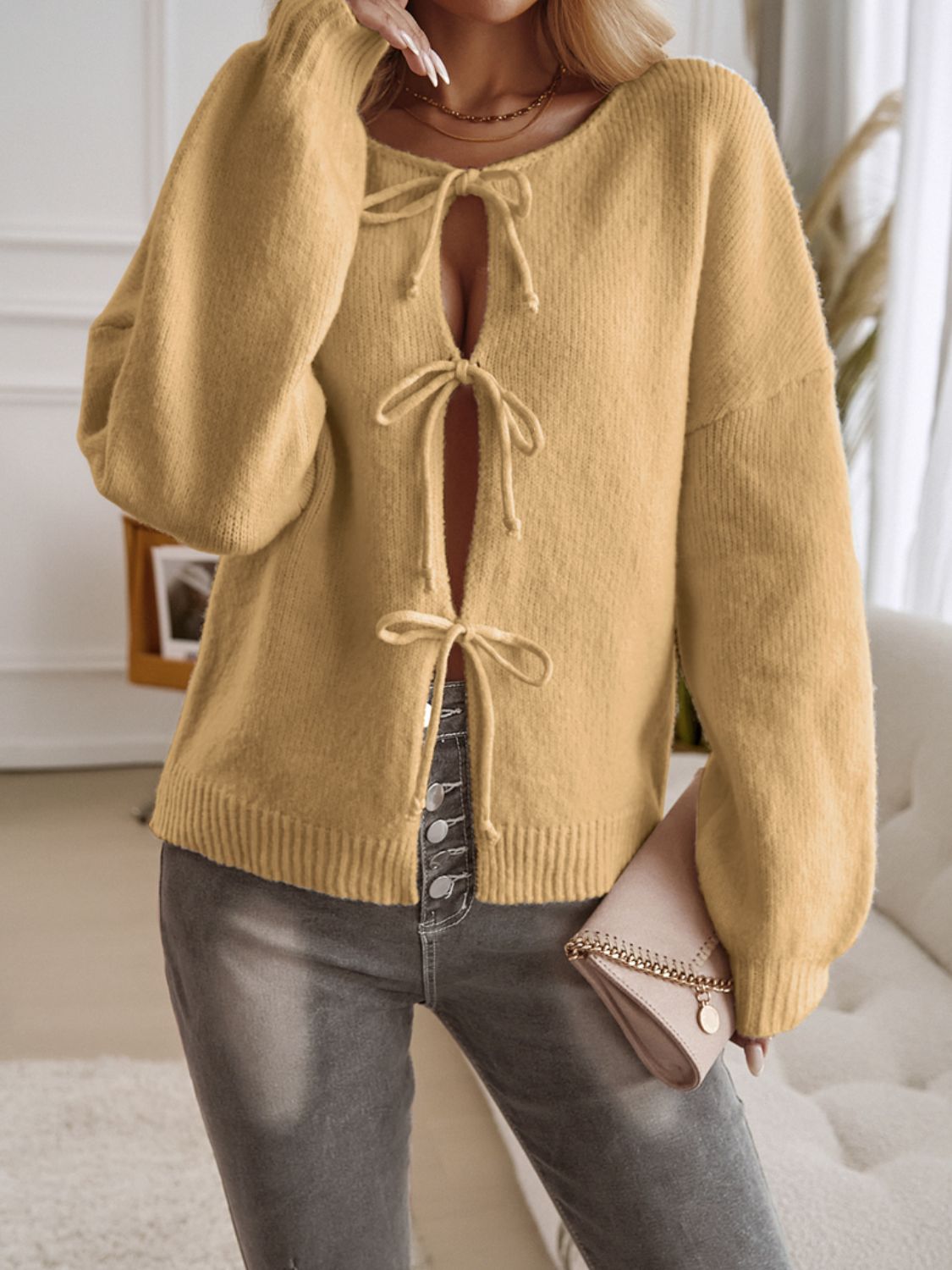 Cardigan girocollo annodato Allegra-Vita