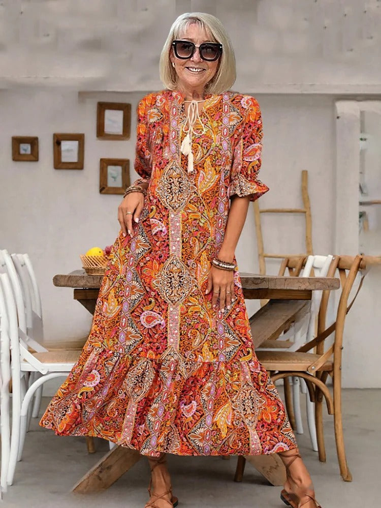 Mevelyn - Bohemian Paisley Quastenband Kleid