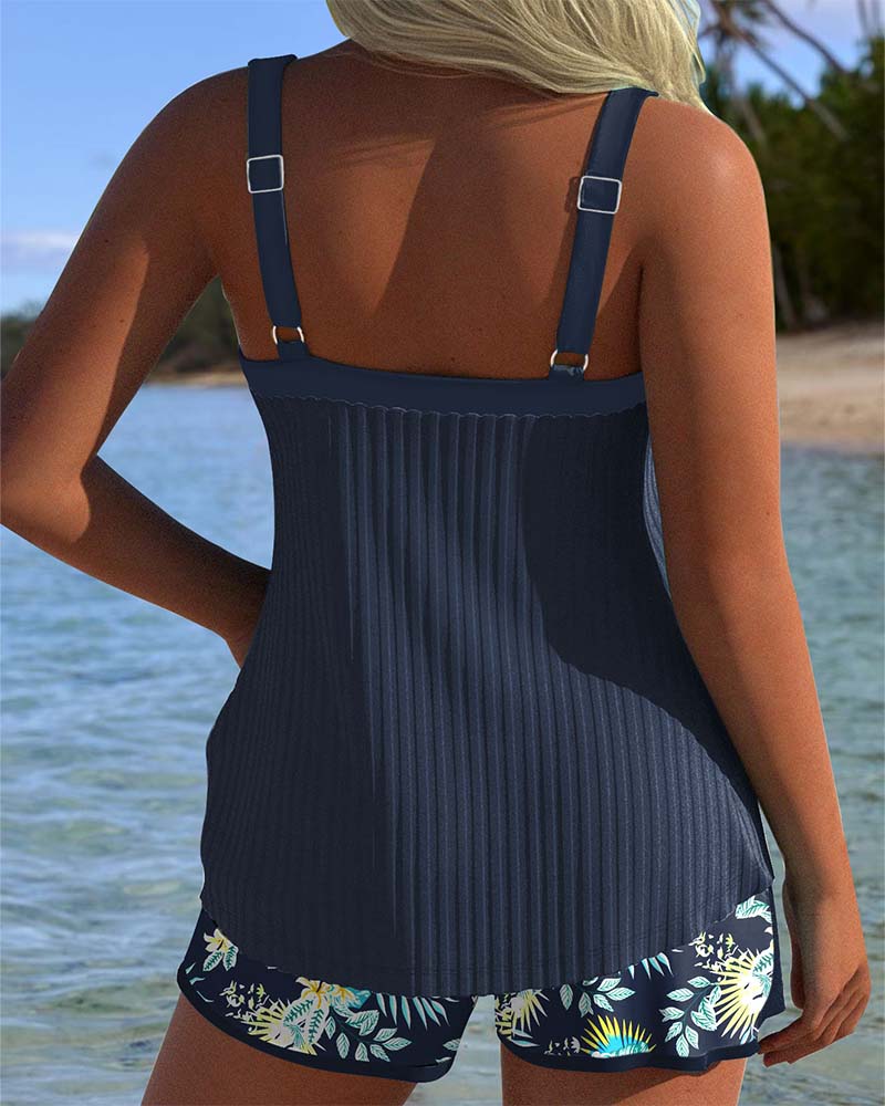 Clotilde | Tankini a Righe con Pantaloncini da Spiaggia a Due Pezzi