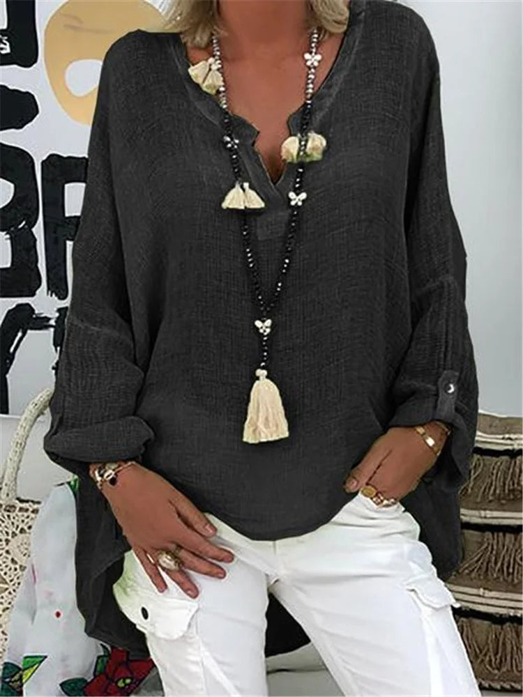Caelina - Basic Unifarben Langarmshirt
