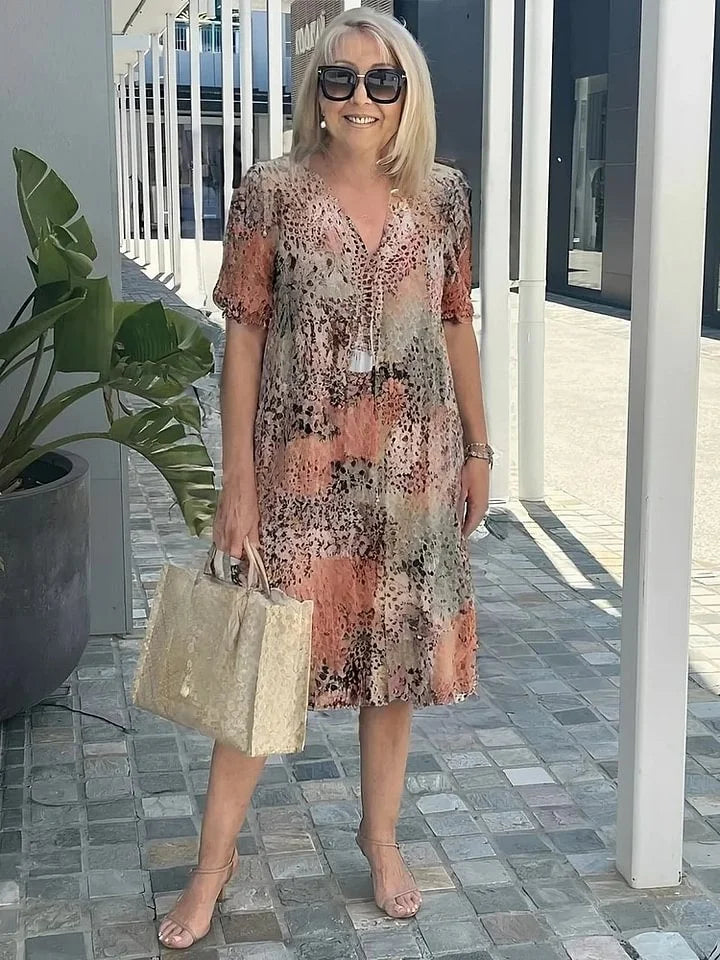 Emelith - Leoparden-Spitzen V-Ausschnitt Sommerkleid