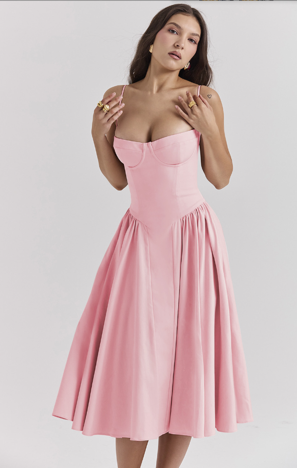 Celine - Ärmelloses Midi-Kleid mit Korsettpassform