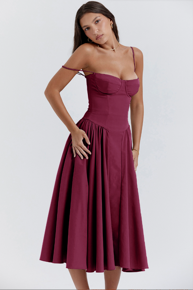 Celine - Ärmelloses Midi-Kleid mit Korsettpassform