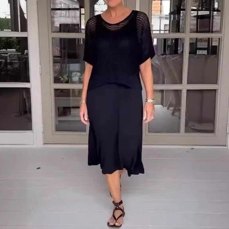 Alma - Elegantes 2-teiliges Kleid + perforiertes Top