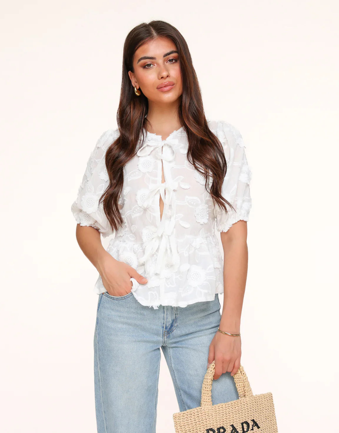 Luna | Top con fiori bianchi